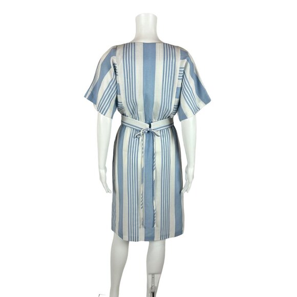 Vintage 80s Striped Dress Women's XS Powder Blue Stripes Faux Linen Slouchy - Picture 8 of 10